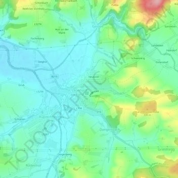 Topografische Karte Urbachsiedlung, Höhe, Relief
