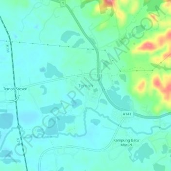 Topografische Karte Temoh, Höhe, Relief