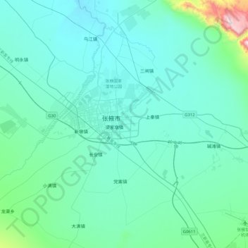 Topografische Karte 甘州区, Höhe, Relief