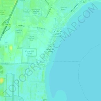 Topografische Karte Anchor Bay Shores, Höhe, Relief