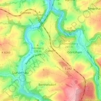 Topografische Karte Cossen, Höhe, Relief