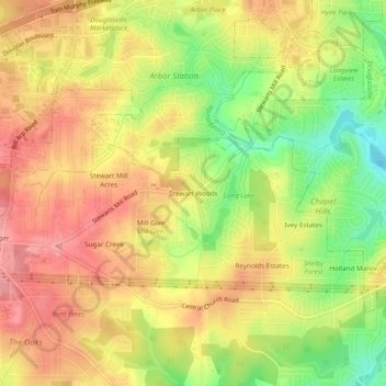 Topografische Karte Stewart Woods, Höhe, Relief