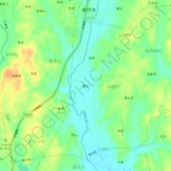 Topografische Karte 童村, Höhe, Relief