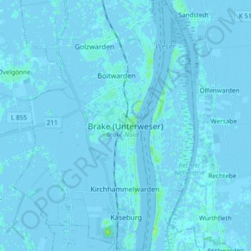 Topografische Karte Brake (Unterweser), Höhe, Relief