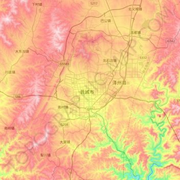 Topografische Karte 晋城市, Höhe, Relief