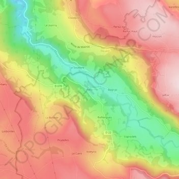 Topografische Karte Pons, Höhe, Relief