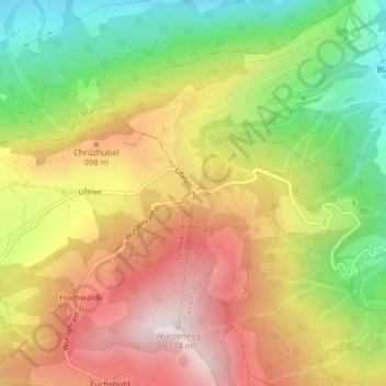 Topografische Karte Holderchäppeli, Höhe, Relief