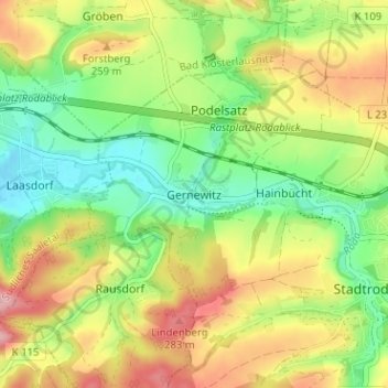 Topografische Karte Gernewitz, Höhe, Relief