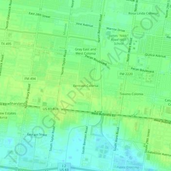 Topografische Karte Bentsen Colonia, Höhe, Relief