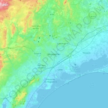 Topografische Karte Montpellier, Höhe, Relief