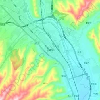 Topografische Karte 文峰镇, Höhe, Relief