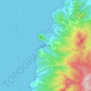 Topografische Karte Deshaies, Höhe, Relief