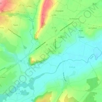 Topografische Karte Chareil, Höhe, Relief