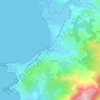 Topografische Karte Porticcio, Höhe, Relief
