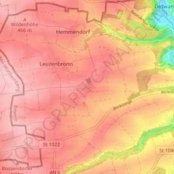 Topografische Karte Brundorf, Höhe, Relief