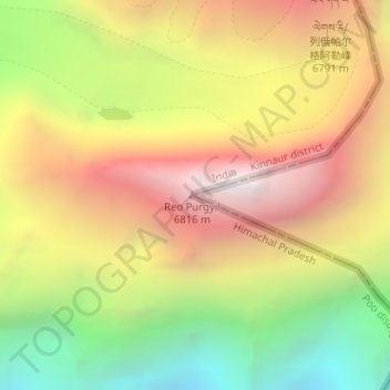 Topografische Karte Reo Purgyil, Höhe, Relief