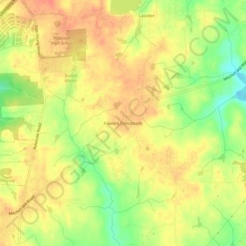 Topografische Karte Fowlers Crossroads, Höhe, Relief