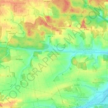 Topografische Karte Oberumbach, Höhe, Relief