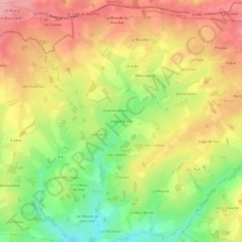 Topografische Karte Etignière-Bas, Höhe, Relief