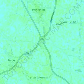 Topografische Karte Bicker Bar, Höhe, Relief