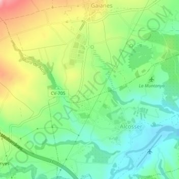 Topografische Karte Olivereta, Höhe, Relief