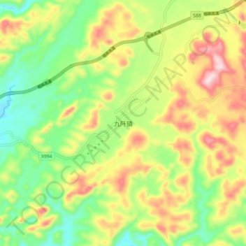 Topografische Karte 九阡镇, Höhe, Relief
