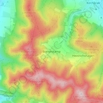 Topografische Karte Breitenkamp, Höhe, Relief