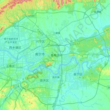 Topografische Karte 青秀区, Höhe, Relief