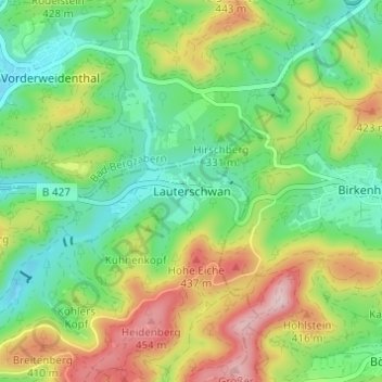 Topografische Karte Lauterschwan, Höhe, Relief