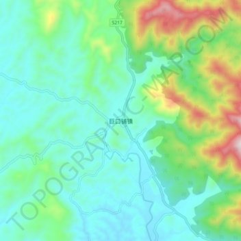 Topografische Karte 巨口铺镇, Höhe, Relief