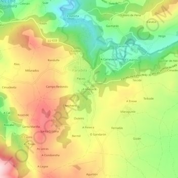 Topografische Karte A Abelaira, Höhe, Relief