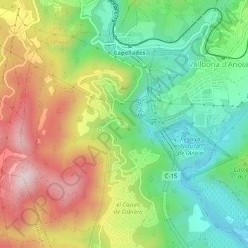 Topografische Karte Castell de Cabrera, Höhe, Relief