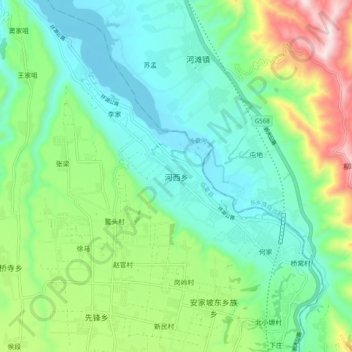 Topografische Karte 河西乡, Höhe, Relief