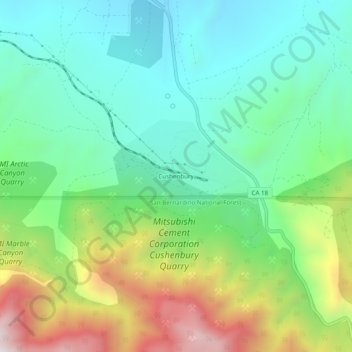 Topografische Karte Cushenbury, Höhe, Relief