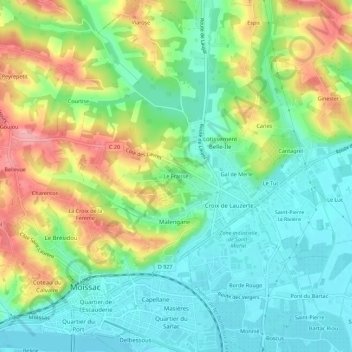 Topografische Karte Le Fraisse, Höhe, Relief