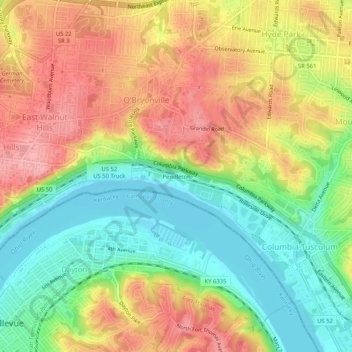 Topografische Karte Pendleton, Höhe, Relief