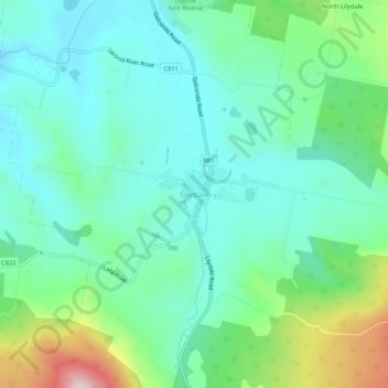 Topografische Karte Lilydale, Höhe, Relief
