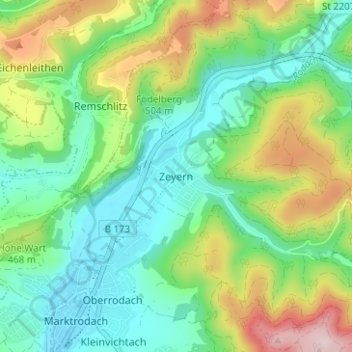 Topografische Karte Zeyern, Höhe, Relief