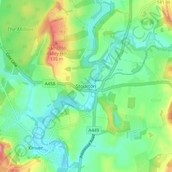 Topografische Karte Stourton, Höhe, Relief