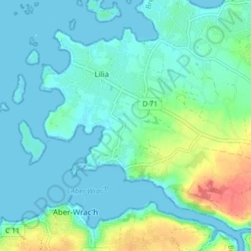 Topografische Karte Kerougoun, Höhe, Relief
