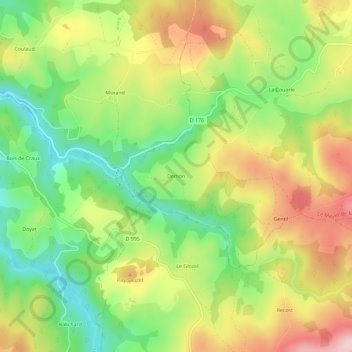 Topografische Karte Demon, Höhe, Relief