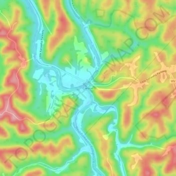 Topografische Karte Creston, Höhe, Relief