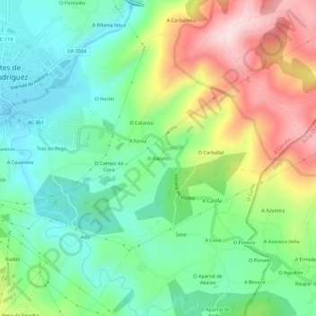 Topografische Karte O Paraño, Höhe, Relief