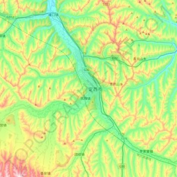 Topografische Karte 安定区, Höhe, Relief