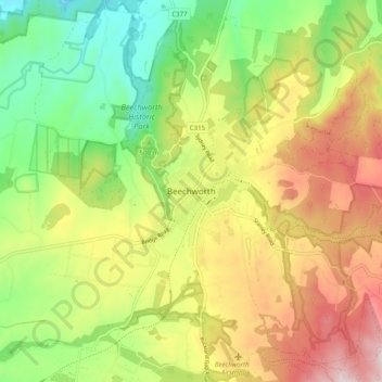 Topografische Karte Beechworth, Höhe, Relief