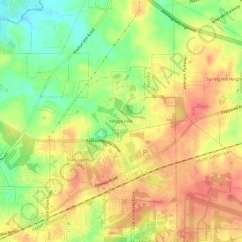 Topografische Karte Village Hills, Höhe, Relief