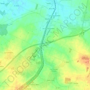 Topografische Karte Grolleau, Höhe, Relief