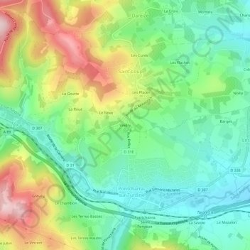 Topografische Karte Vindry, Höhe, Relief