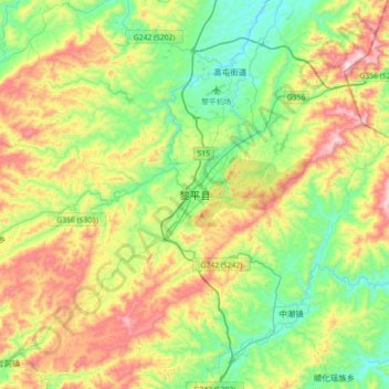 Topografische Karte 黎平县, Höhe, Relief
