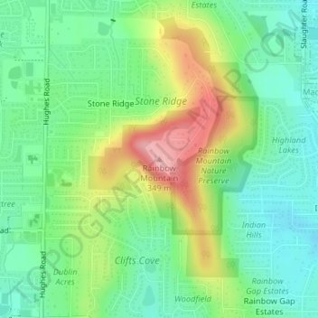Topografische Karte Rainbow Mountain, Höhe, Relief
